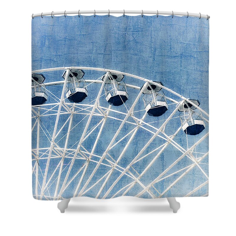 Skywheel Shower Curtain featuring the photograph Wonder Wheel Series 1 Blue by Marianne Campolongo