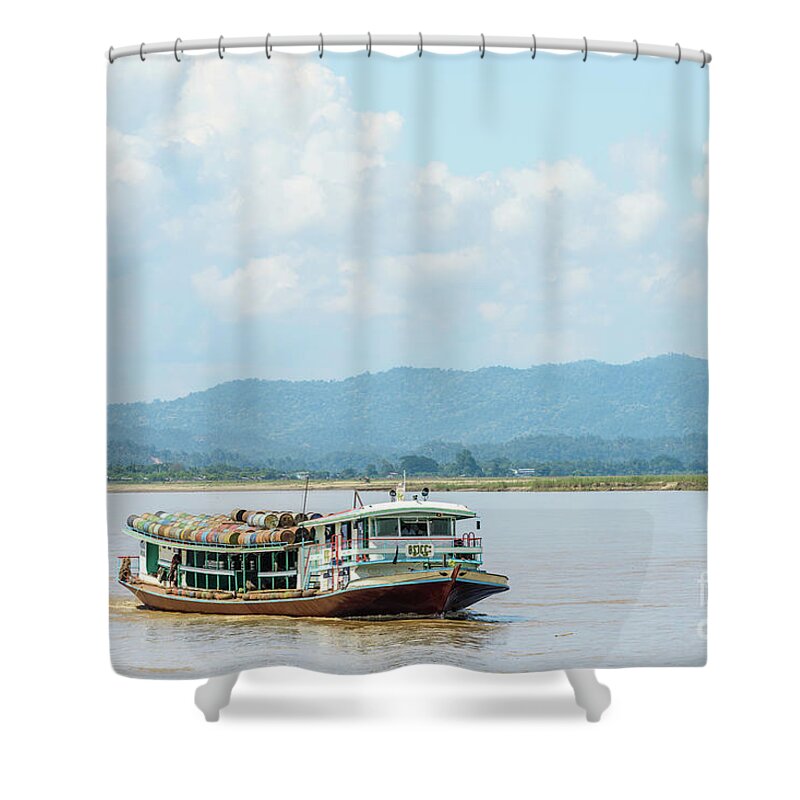 River Shower Curtain featuring the photograph Ferry on the Chindwin 3 by Werner Padarin