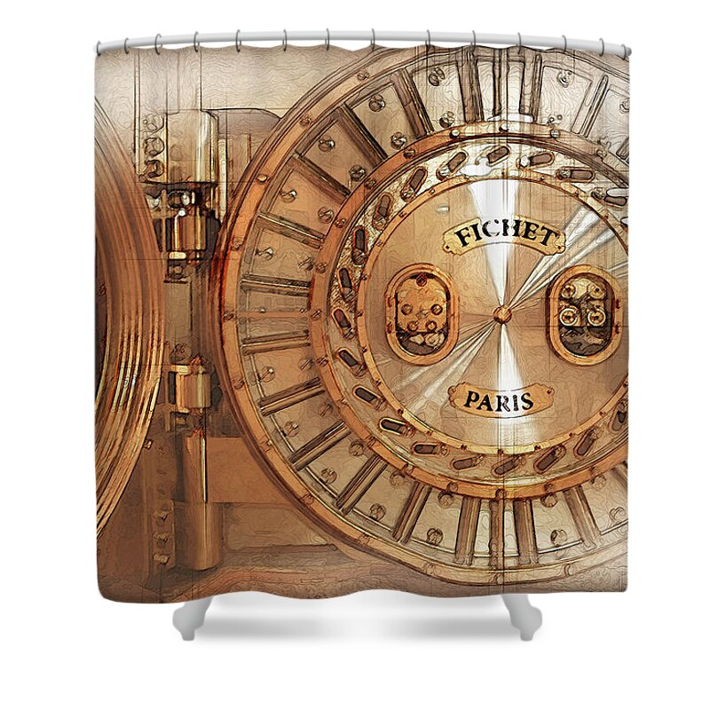 'bank Vaults & Locks' Collection By Serge Averbukh Shower Curtain featuring the digital art Fichet Bank Vault Door and Lock by Serge Averbukh