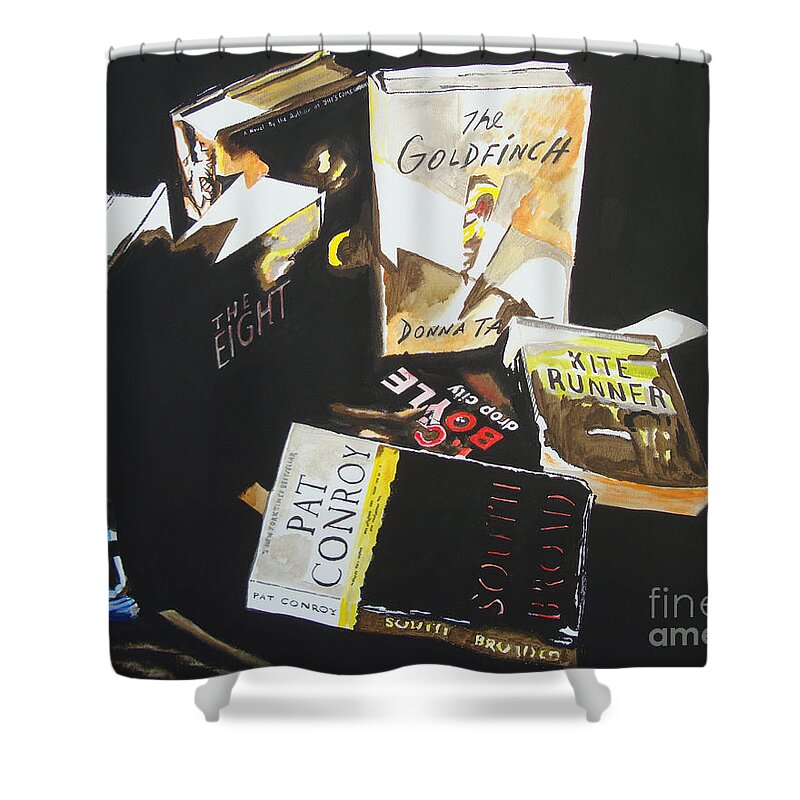Paperbacks Shower Curtain featuring the painting Fictitious Realism by Stuart Engel