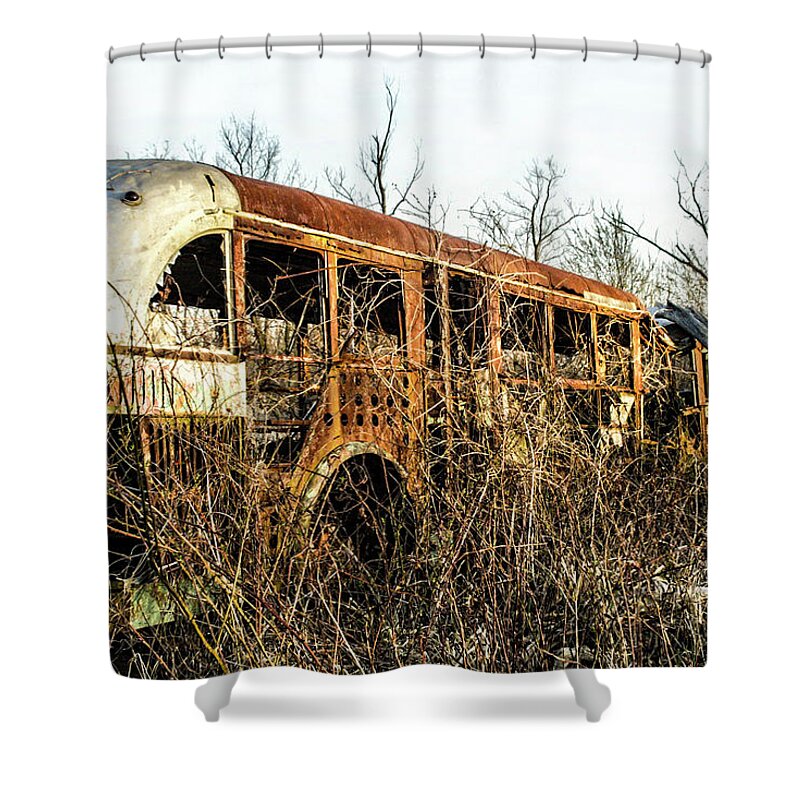 Bus Shower Curtain featuring the photograph Field bus by Jason Hughes