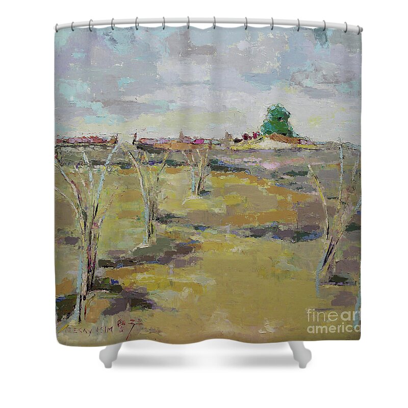 Oil Painting Shower Curtain featuring the painting Field in Virginia by Becky Kim