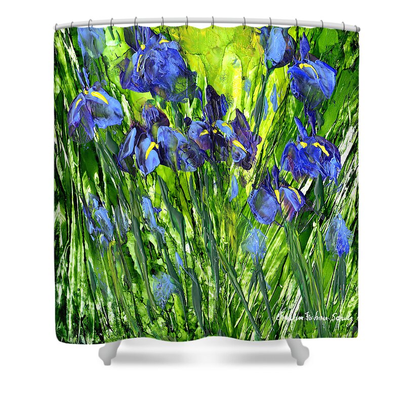 Iris Shower Curtain featuring the painting Field of Irises by Charlene Fuhrman-Schulz