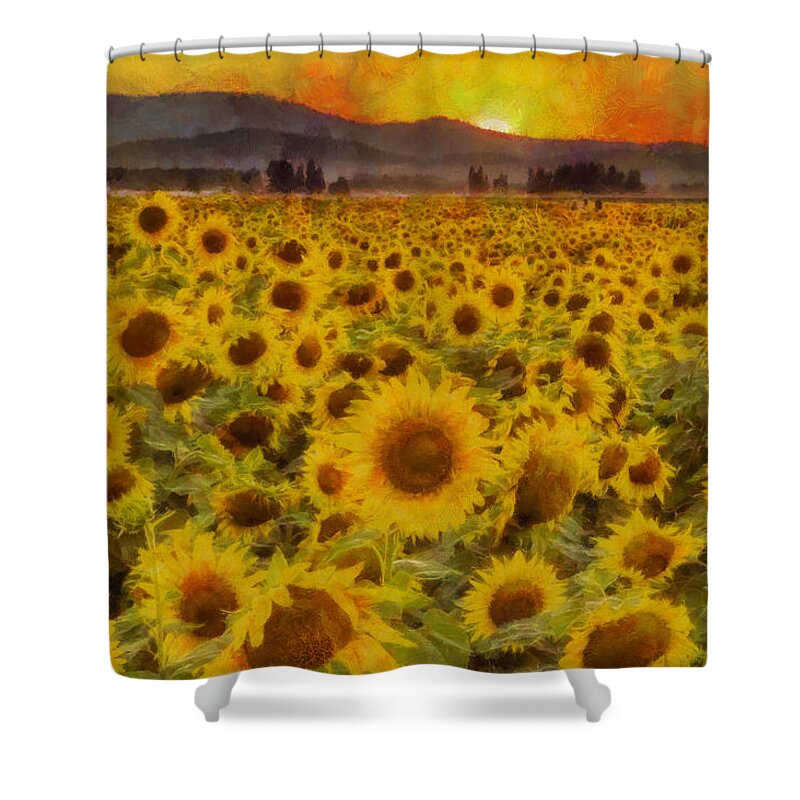 Sunflower Shower Curtain featuring the photograph Field of Sunflowers by Mark Kiver