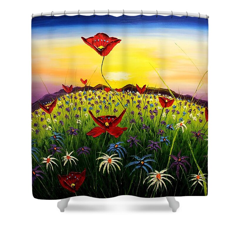  Shower Curtain featuring the painting Field Of Wildflowers #12 by James Dunbar