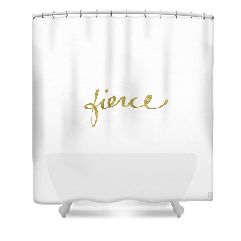 Little Black Dress Shower Curtain featuring the painting Fierce Gold- Art by Linda Woods by Linda Woods