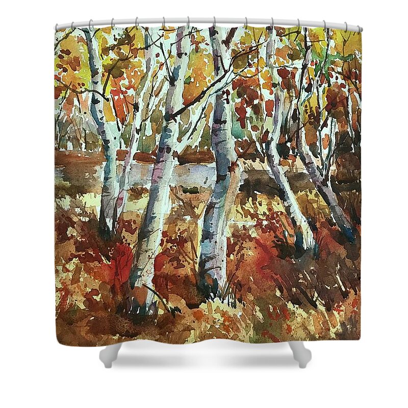 Autmn Shower Curtain featuring the painting Fiery Autmn by George Jacob