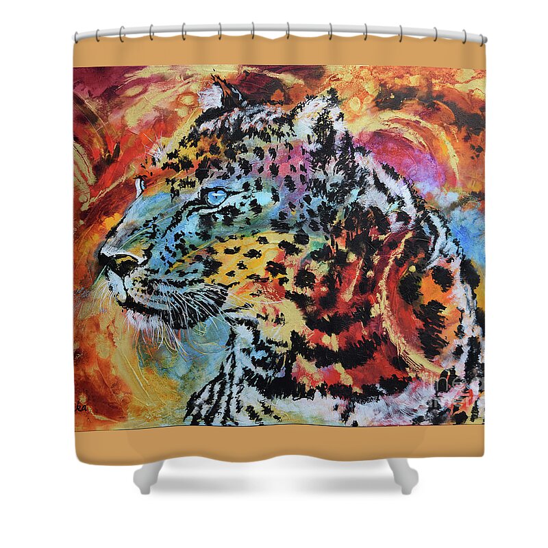 Leopard Shower Curtain featuring the painting Fiery Gaze by Jyotika Shroff