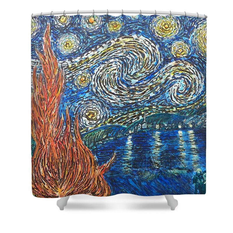 Fiery Night Shower Curtain featuring the painting Fiery Night by Amelie Simmons