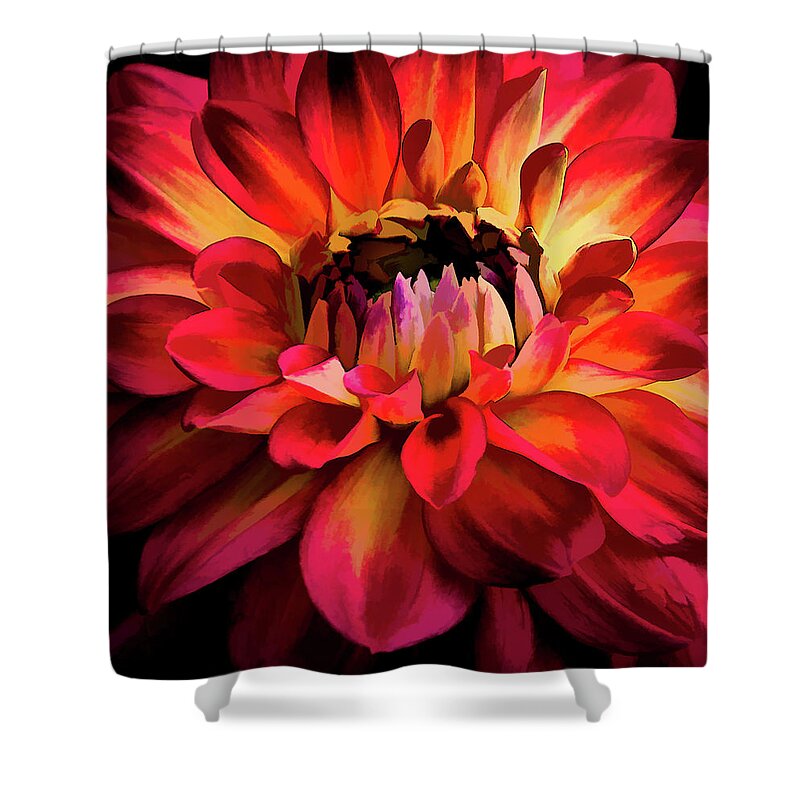 Dahlia Shower Curtain featuring the photograph Fiery Red Dahlia by Julie Palencia