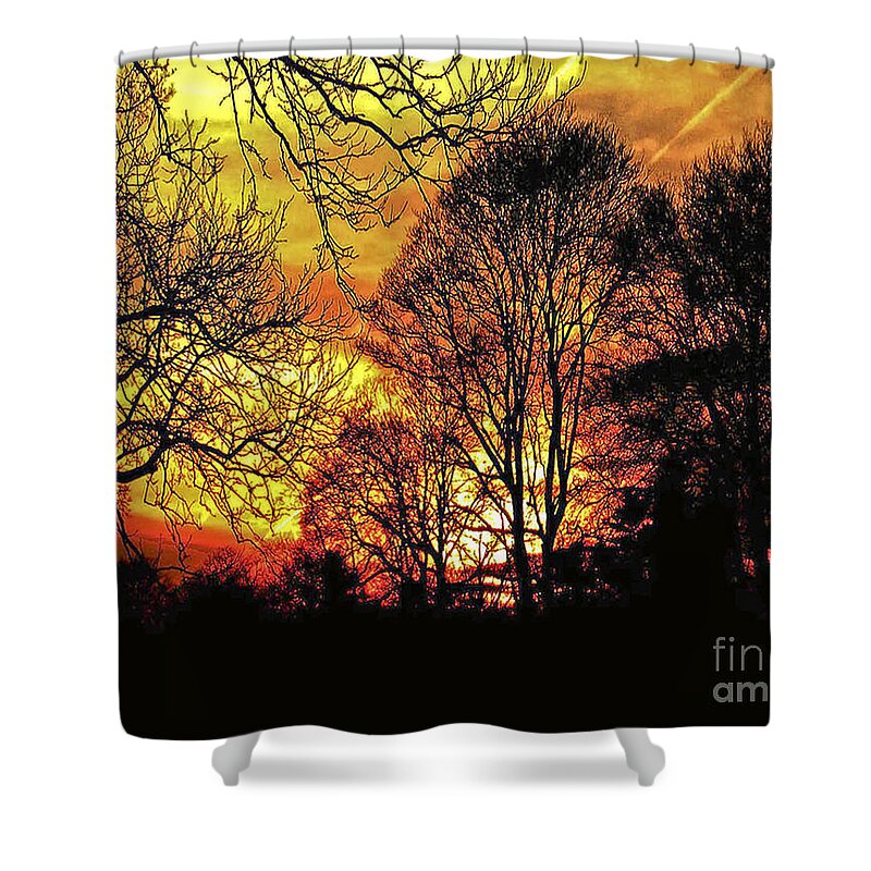 Sunset Shower Curtain featuring the photograph Fiery Red Sunset by Carol F Austin
