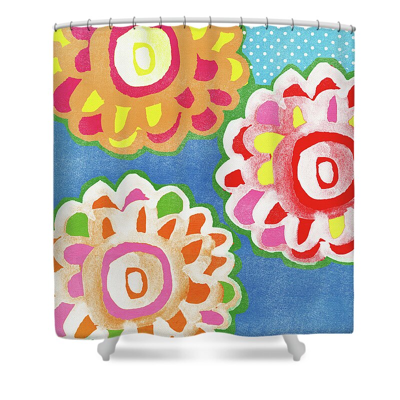 Flowers Shower Curtain featuring the mixed media Fiesta Floral 3- Art by Linda Woods by Linda Woods