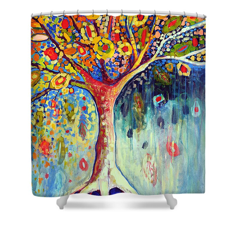 Tree Shower Curtain featuring the painting Fiesta Tree by Jennifer Lommers