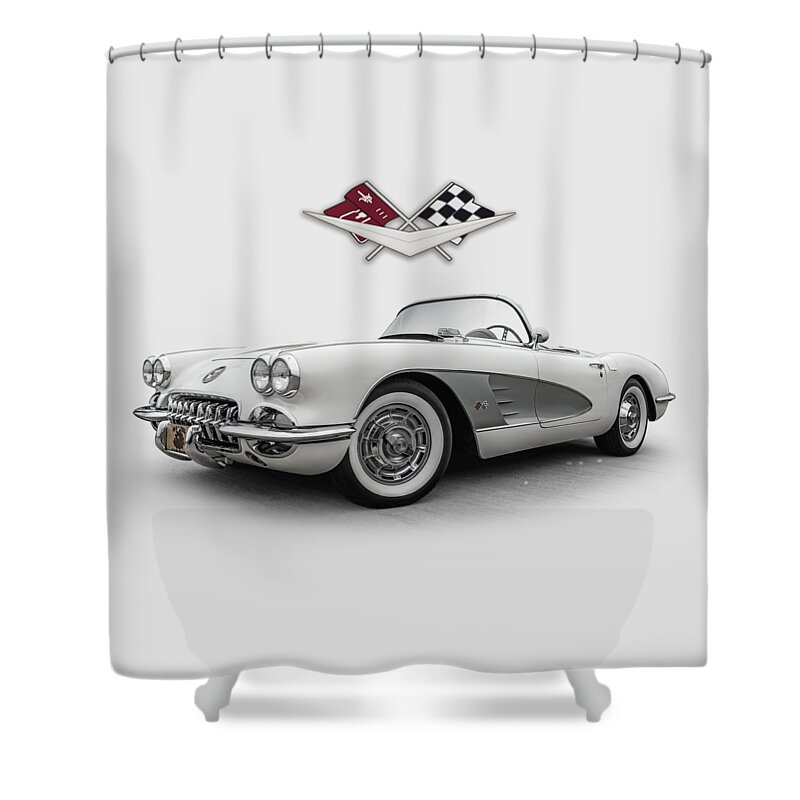 Corvette Shower Curtain featuring the digital art Fifty-Eight Corvette by Douglas Pittman