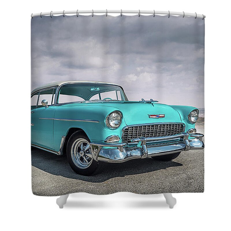 Vintage Shower Curtain featuring the digital art Fifty-Five Chevy by Douglas Pittman