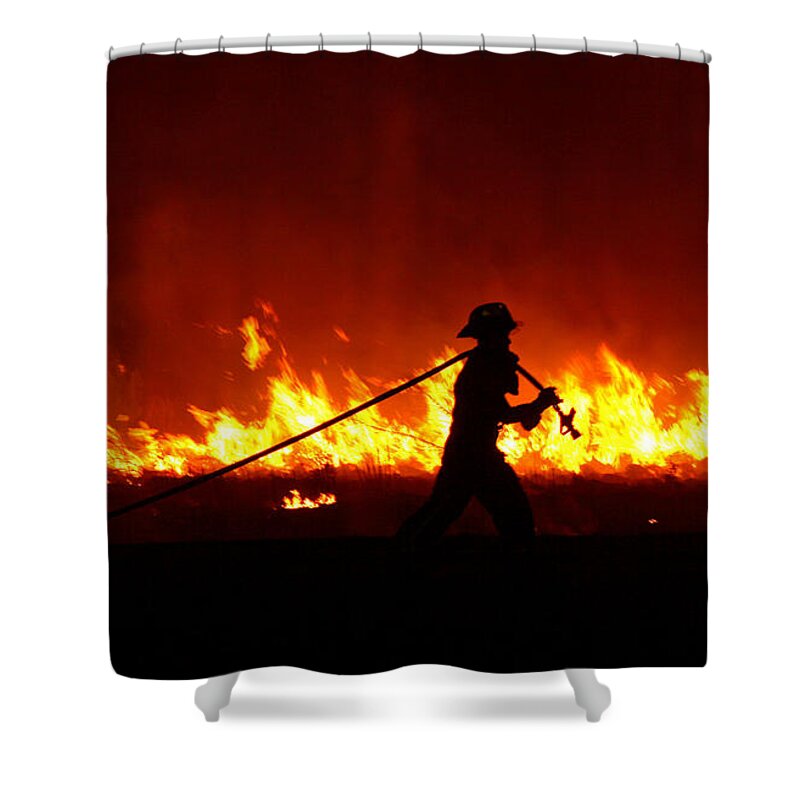 Fire Shower Curtain featuring the digital art Fighting the Fire by Linda Unger