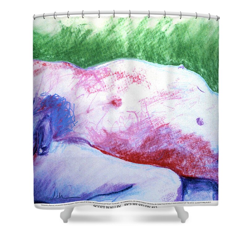 A Set Of Figure Studies Shower Curtain featuring the drawing Figure Study Twelve by Scott Wallin