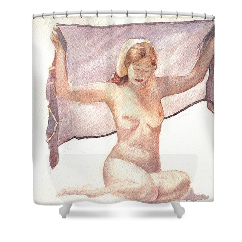 Erotic Shower Curtain featuring the painting Figure with Veil by David Ladmore