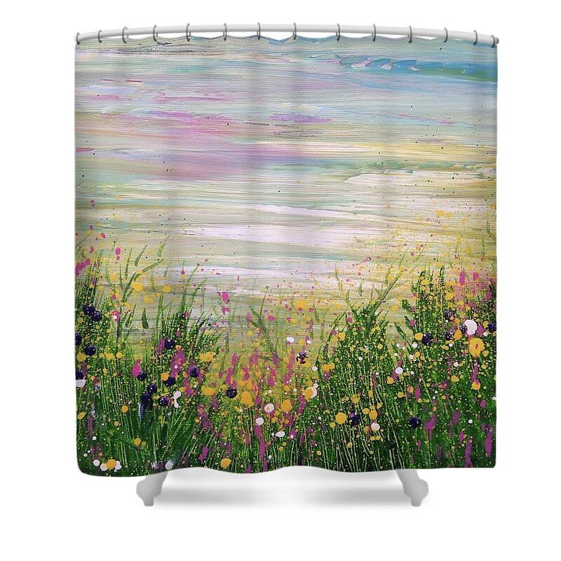 Landscape Art Shower Curtain featuring the painting Hearts of Gladness by Teresa Fry