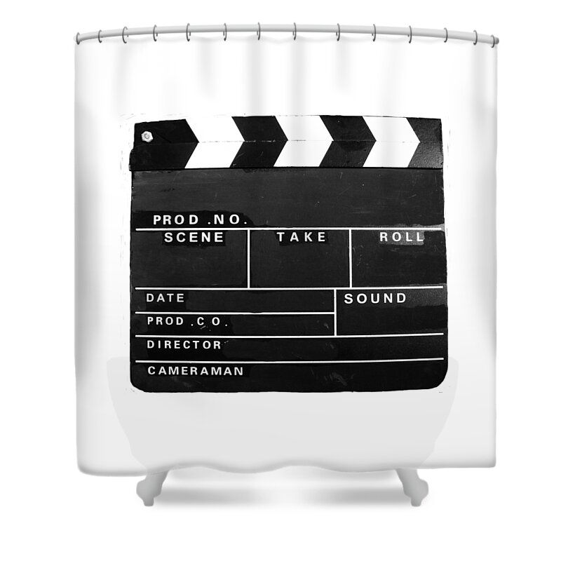 Movie Shower Curtain featuring the photograph Film Movie Video production Clapper board by Tom Conway