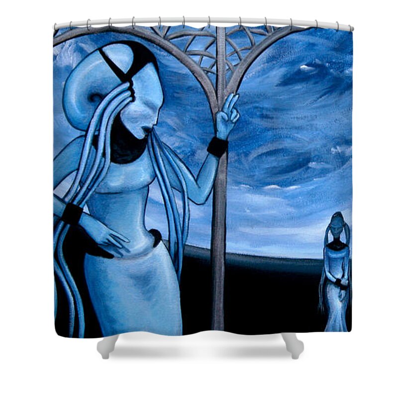 Blues Shower Curtain featuring the painting Film Spirit of Diva Plavalaguna by M E