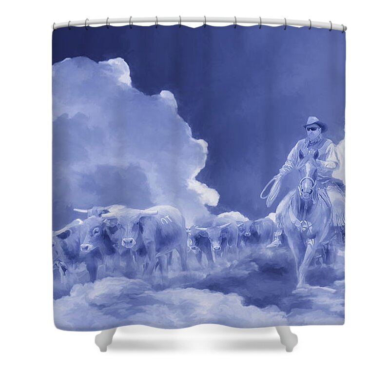Cowboy Shower Curtain featuring the digital art Final Roundup Painting by Rick Mosher