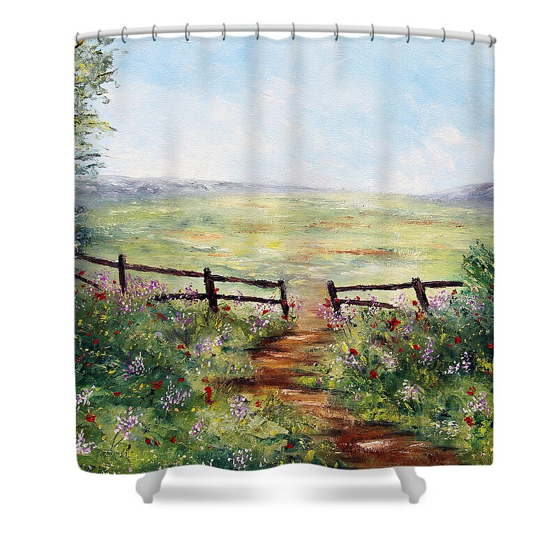 Landscape Shower Curtain featuring the painting Finding Pasture by Meaghan Troup