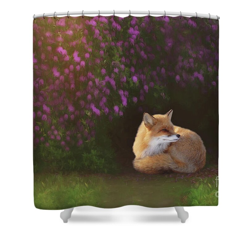 Fox Shower Curtain featuring the digital art Finding Peace by Laura Munro