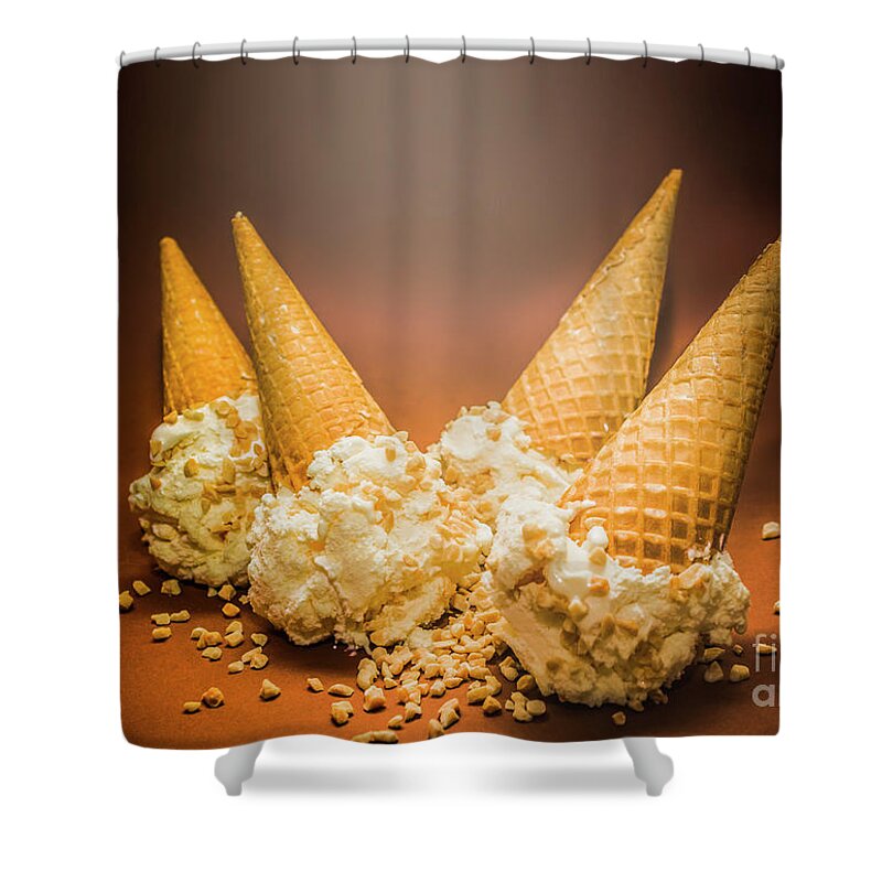 Summer Shower Curtain featuring the photograph Fine art ice cream cone spill by Jorgo Photography