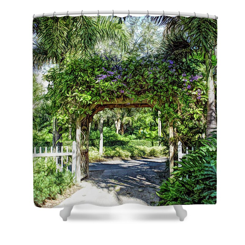 Garden Shower Curtain featuring the photograph Fine Wine Cafe Garden Walkway by Aimee L Maher ALM GALLERY
