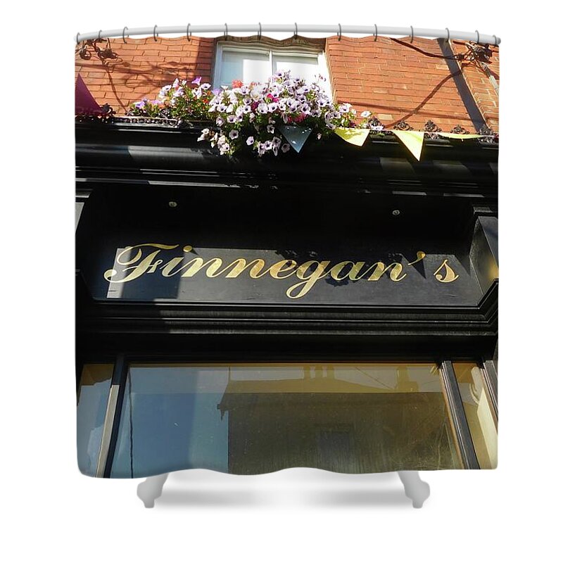 Finnegans Shower Curtain featuring the photograph Finnegan's Sign/ Bono's Pub by Melinda Saminski