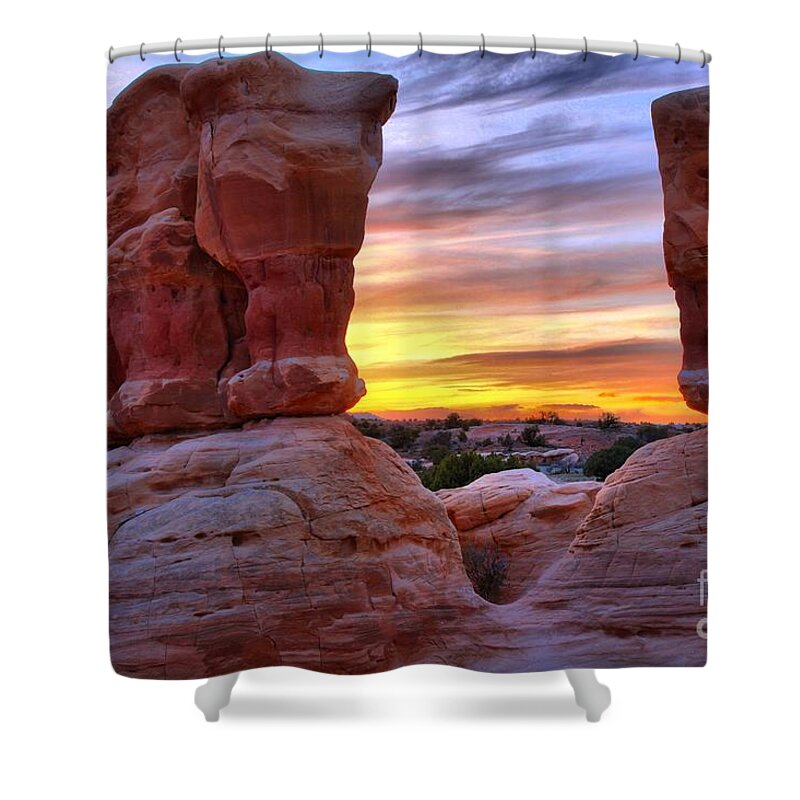 Devils Garden Shower Curtain featuring the photograph Fire And Faces by Adam Jewell