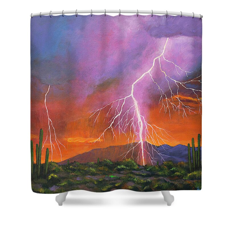 Arizona Shower Curtain featuring the painting Fire in the Sky by Johnathan Harris