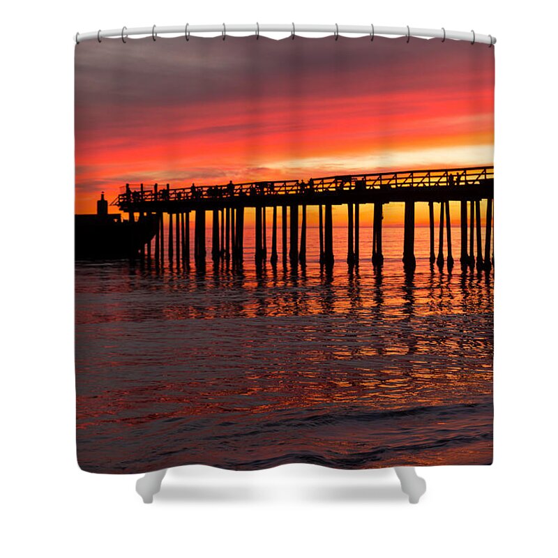 Wharf Shower Curtain featuring the photograph Fire in the sky by Lora Lee Chapman