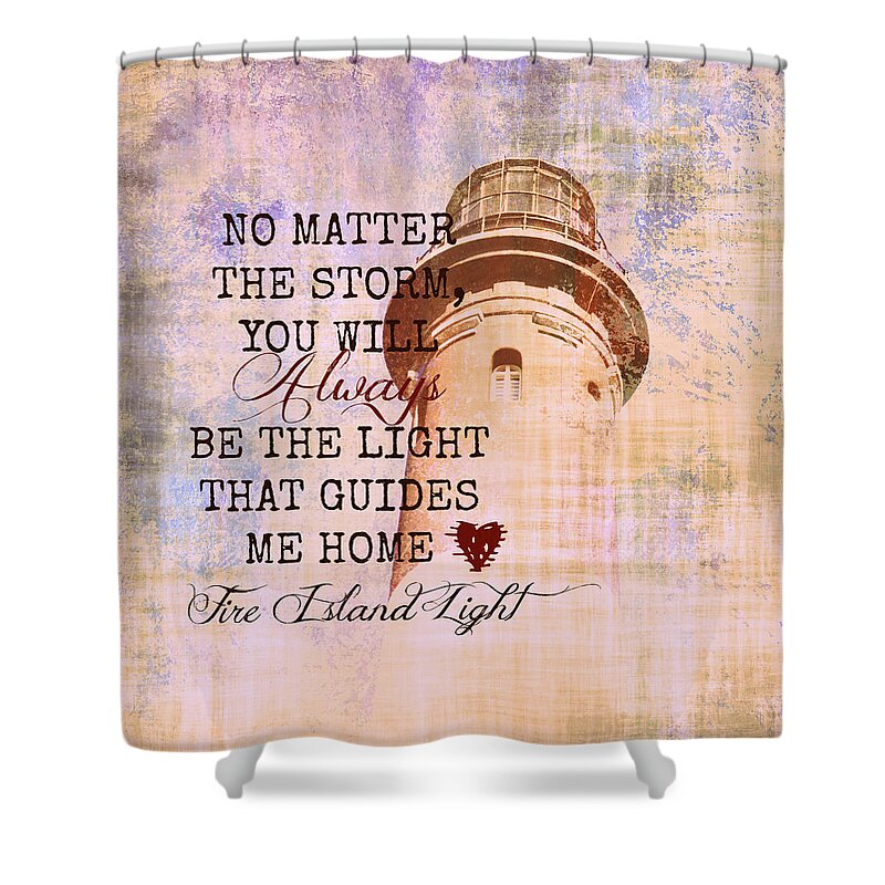 Brandi Fitzgerald Shower Curtain featuring the digital art Fire Island Light House Poem 3 by Brandi Fitzgerald