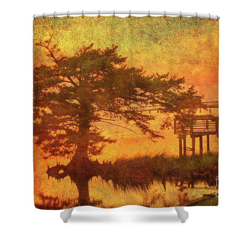Fire On The Water Shower Curtain featuring the digital art Fire on the Water by Randy Steele