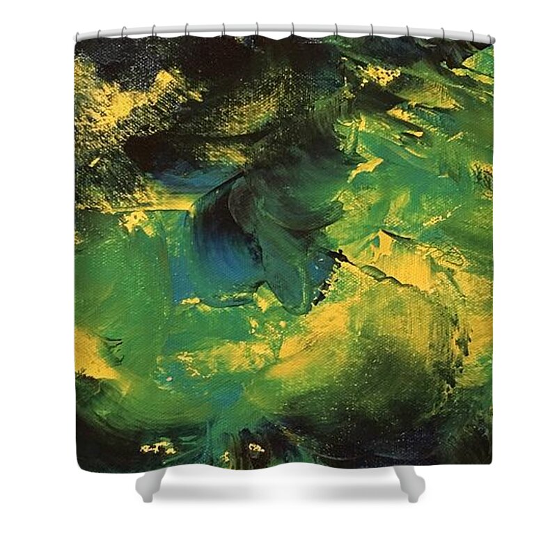 Abstract Shower Curtain featuring the painting Firefly by Claire Gagnon