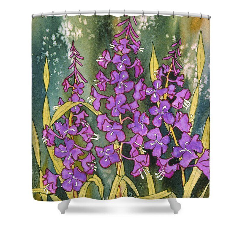 Fireweed In July Shower Curtain featuring the painting Fireweed in July by Teresa Ascone