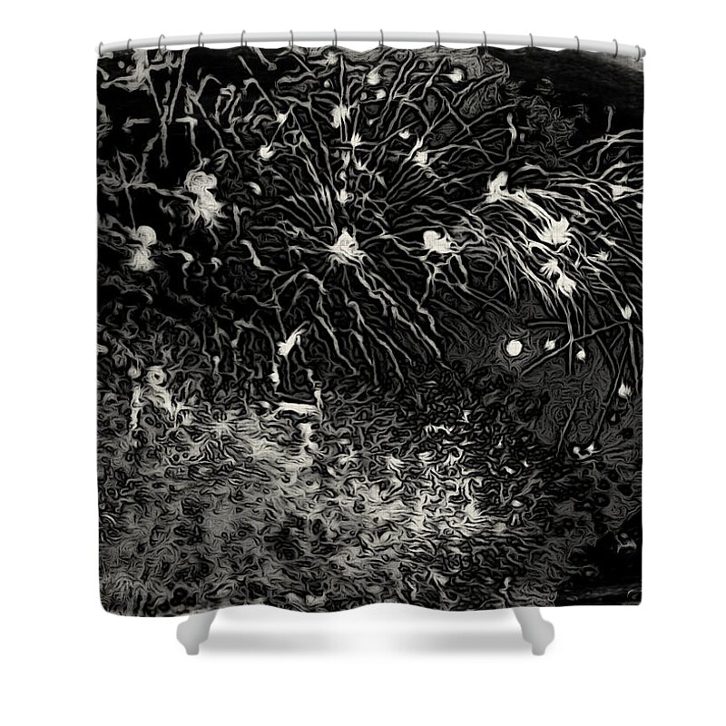 Close Up Photo Fireworks Shower Curtain featuring the painting Firework 12 by Joan Reese