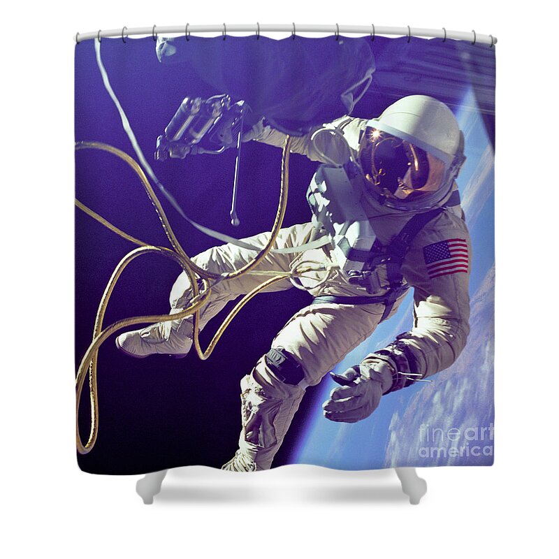 Science Shower Curtain featuring the photograph First American Walking In Space, Edward by Nasa