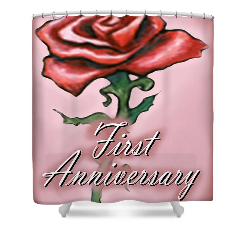 First Shower Curtain featuring the greeting card First Anniversary by Kevin Middleton
