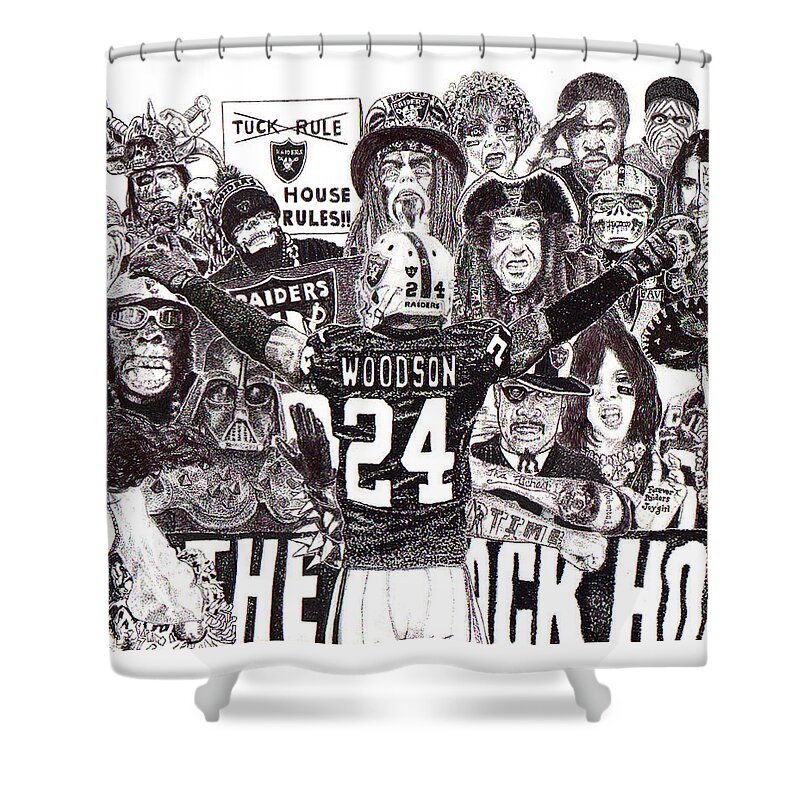 Oakland Raiders Shower Curtain featuring the drawing First Ballot by Lee McCormick