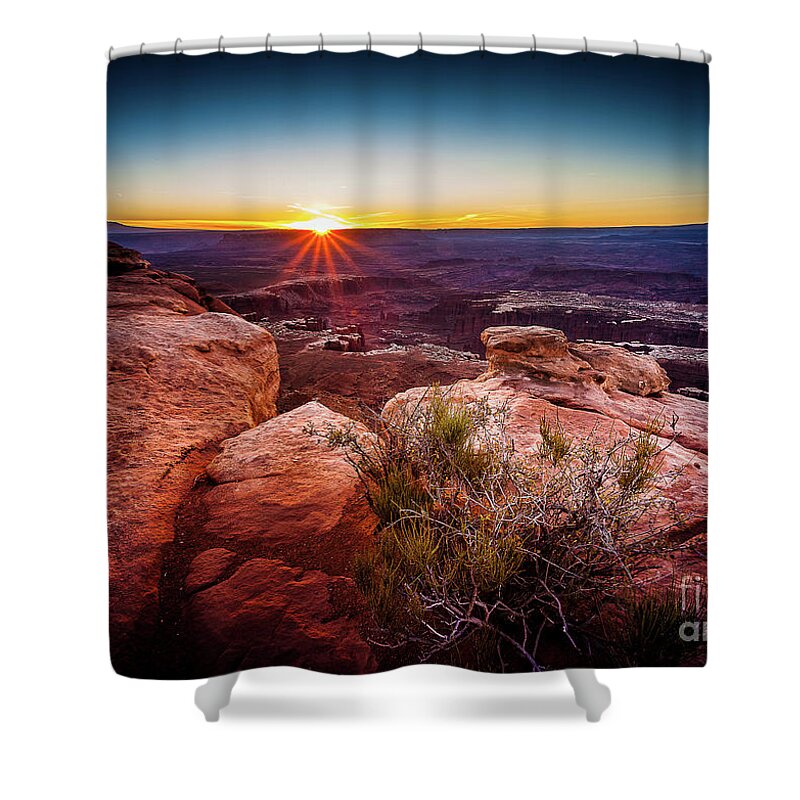 Nature Shower Curtain featuring the photograph First light at the Canyonlands by Steven Reed