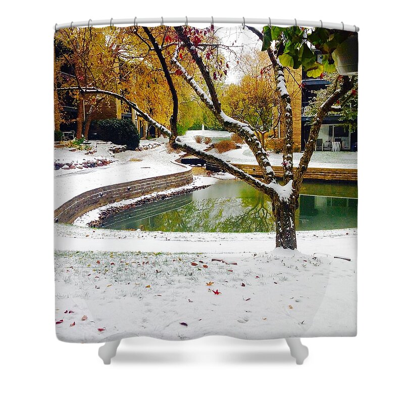  Shower Curtain featuring the photograph First Snow FALL by Jacqueline Manos