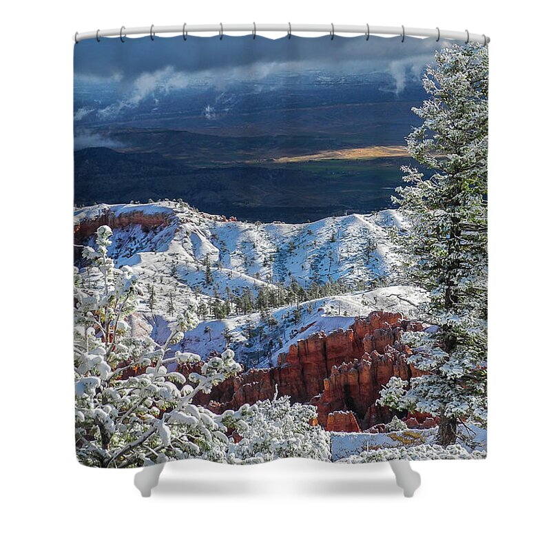 Bryce Canyon Shower Curtain featuring the photograph First Snow by John Roach