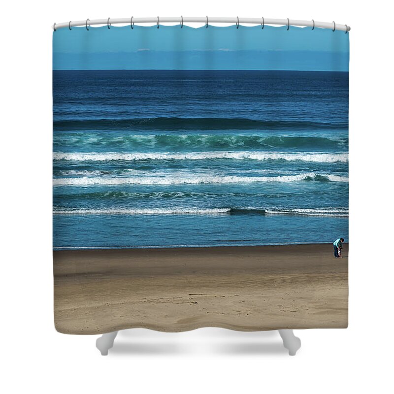 Oregon Shower Curtain featuring the photograph First Steps on the Sand by Tom Cochran