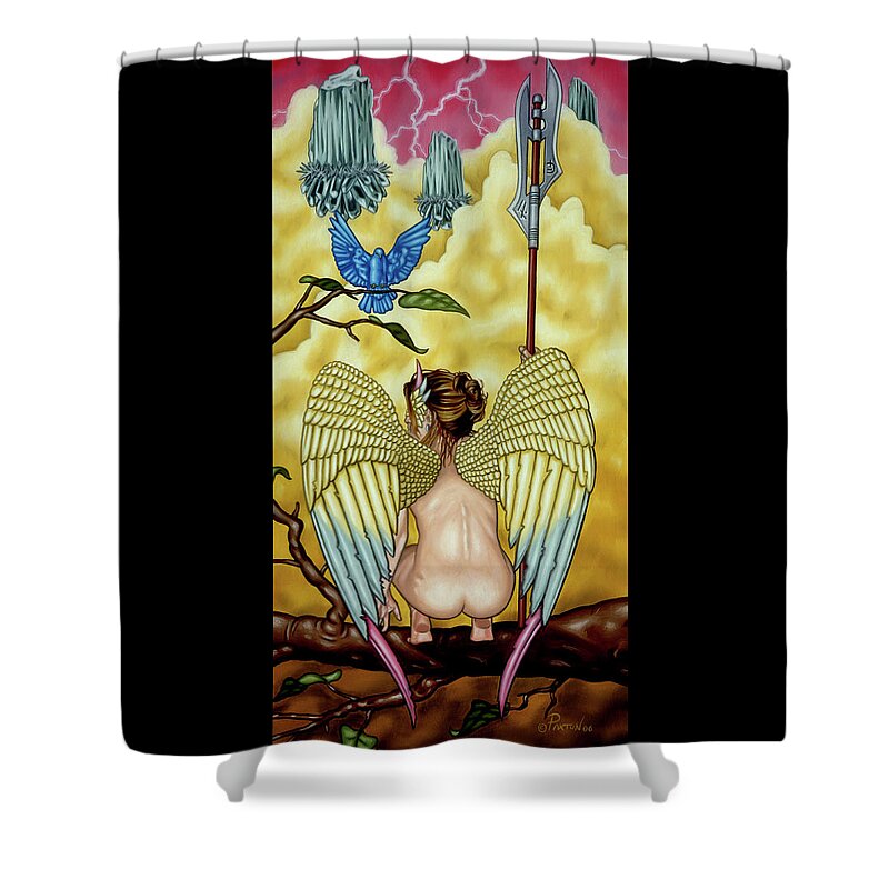 Fantasy Shower Curtain featuring the painting First Watch by Paxton Mobley