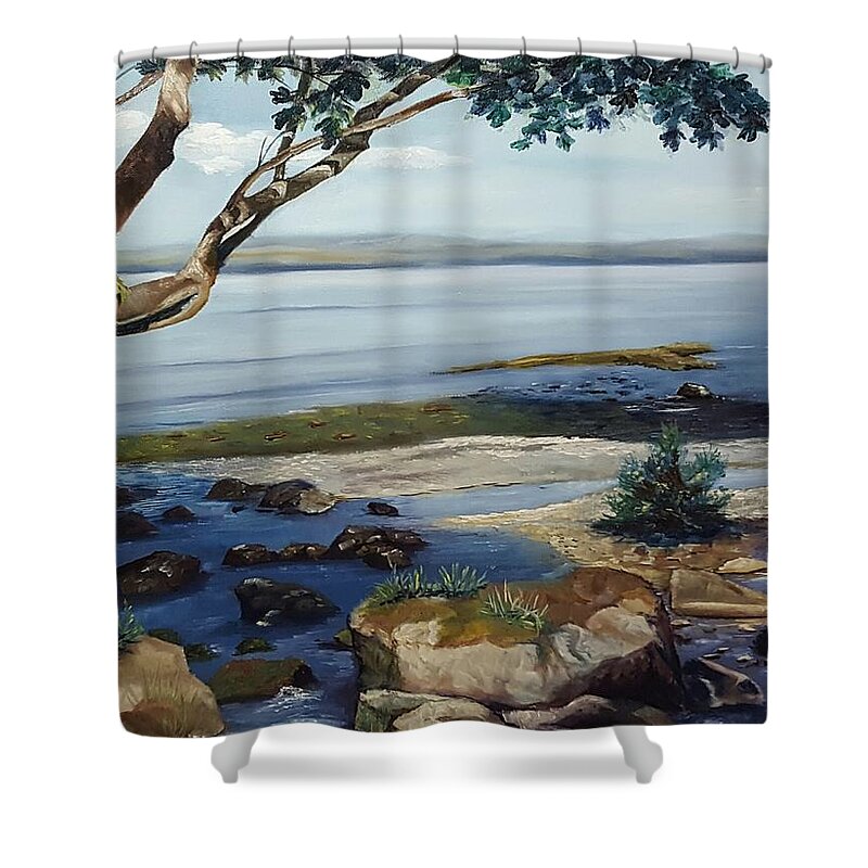 Landscape Shower Curtain featuring the painting Shoreline Shade by Connie Rish