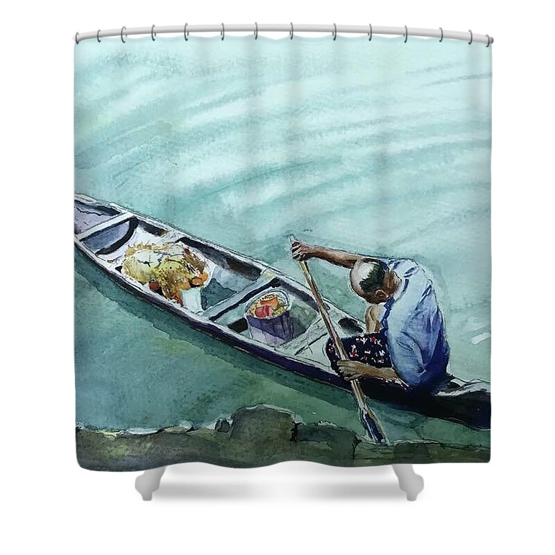 Fishing Shower Curtain featuring the painting Fish feeder by George Jacob