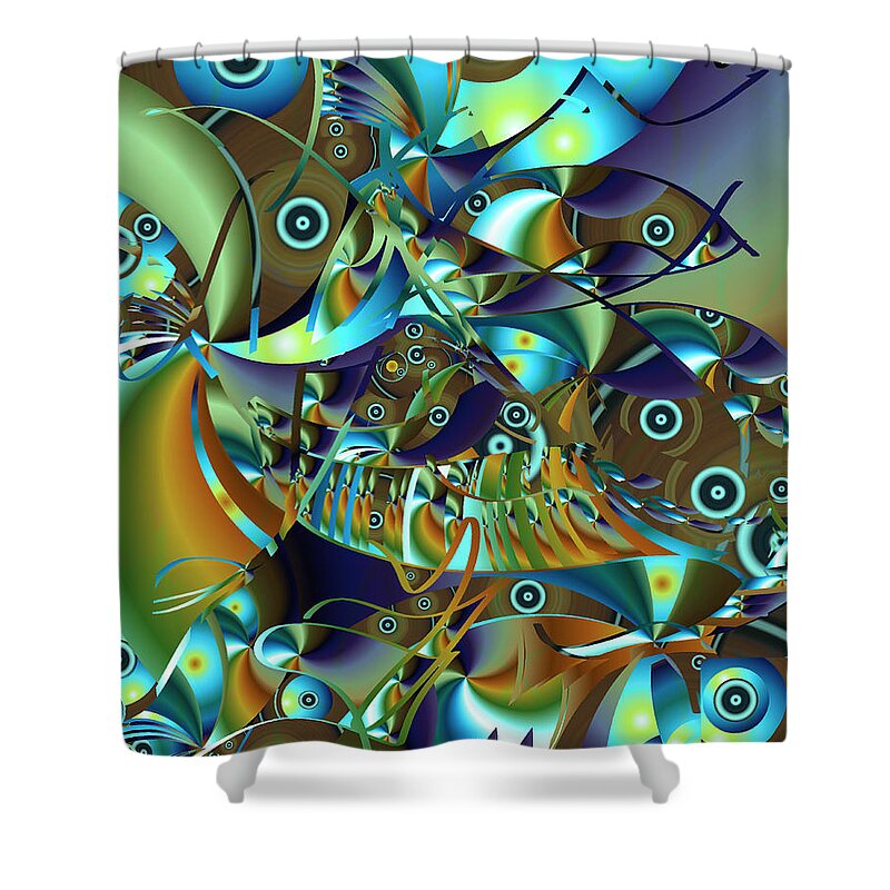 Digital Art Shower Curtain featuring the digital art Fish Fiesta by Lynda Lehmann